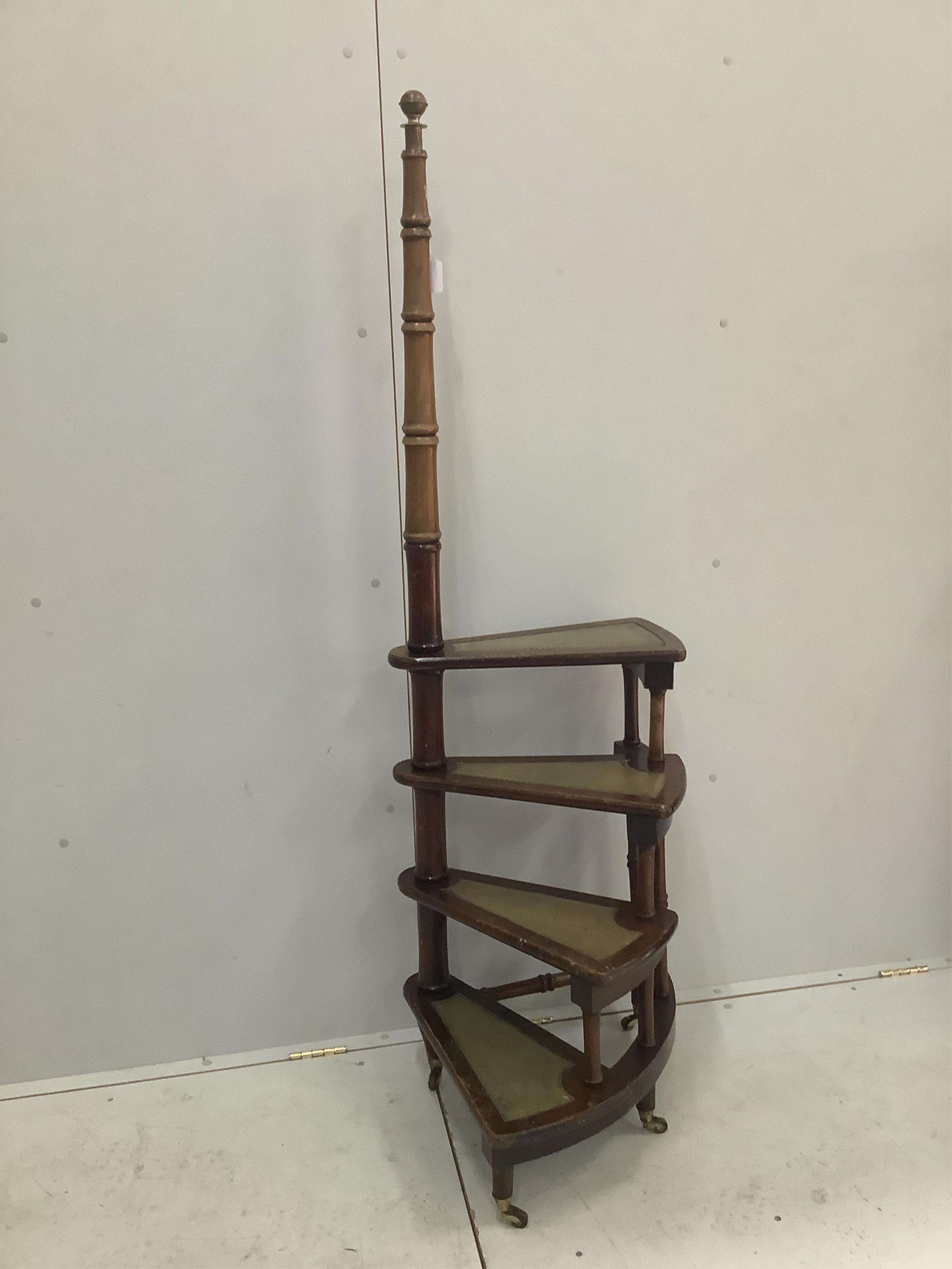 A set of mahogany library steps. Condition - faded and scuffed